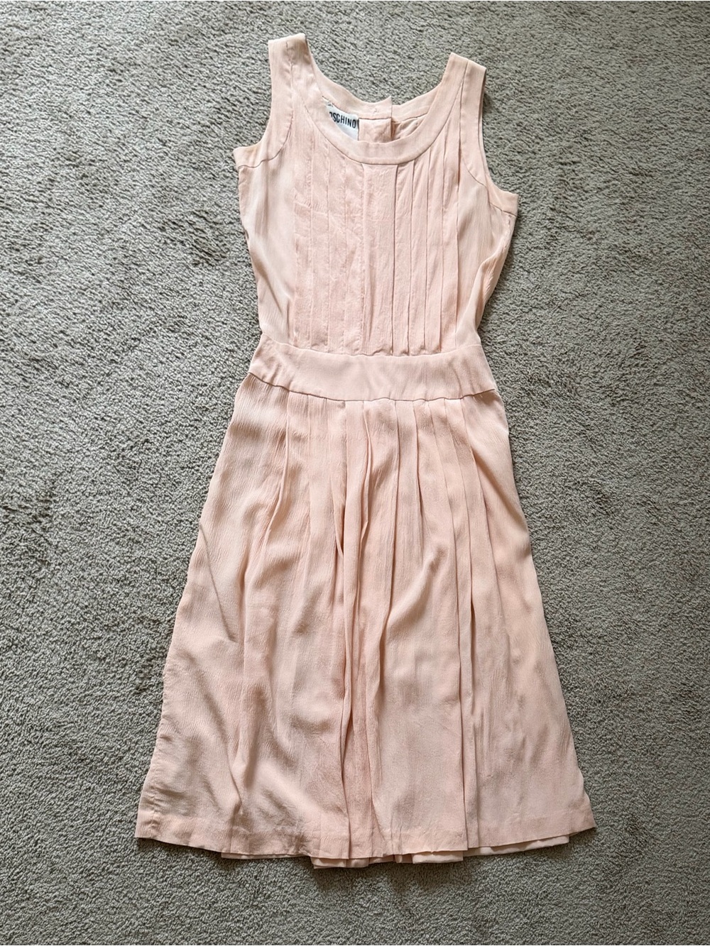 VTG ~ 1990s ~ Moschino ~ Peachy Pink Pleated Midi Dress ~ Silk ~ Size 10
